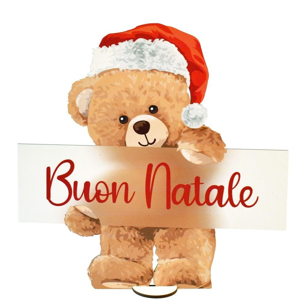 Generico Orso Orsetto Natalizio Buon Natale in MDF 58x56 cm - Fronte Retro