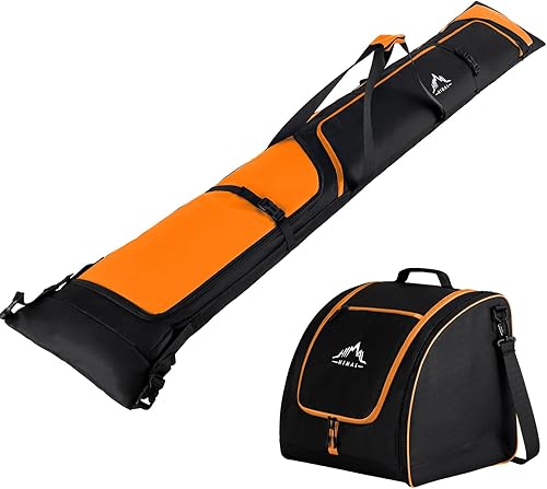 Ski Bag and Boot Bag Combo, Padded Skis Bag for Air Travel, Safety Reinforce Ski Carrier Bag Fits for Skis Up to 200 CM and Boots Up To Size US13,