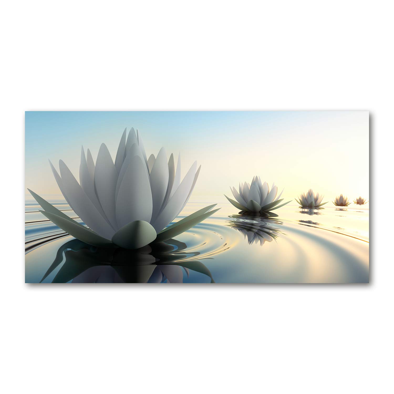 Fleur de lotus blanc tableau en verre pour salon déco zen nature 120x60cm