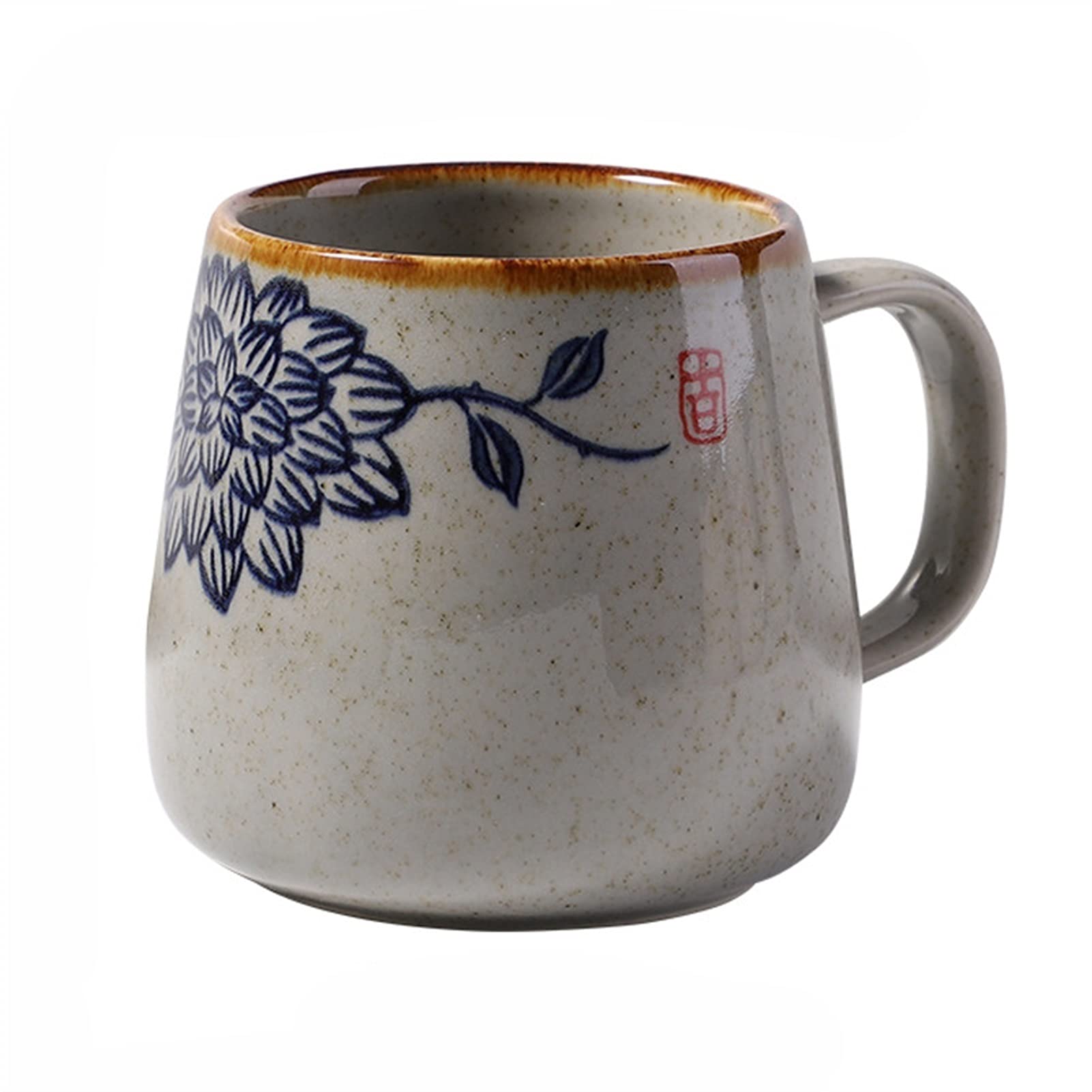 Taza de café, Taza de té, Taza de café, Tazas de cerámica de Estilo Retro japonés único, Taza de Desayuno de Porcelana esmaltada con Cambio de Horno de 380ml/12,9 Oz (A)