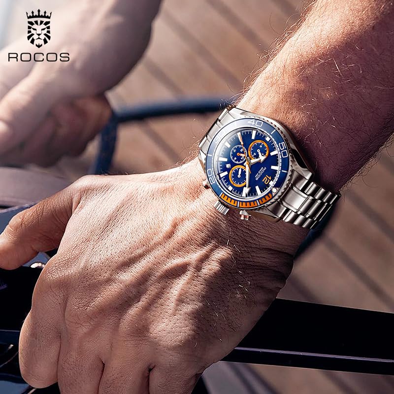 Image of ROCOSJEWE Automatic Watch for Men - Royal Mechanical Timepiece with Sapphire Crystal, Waterproof Chronograph, Business & Sports Style