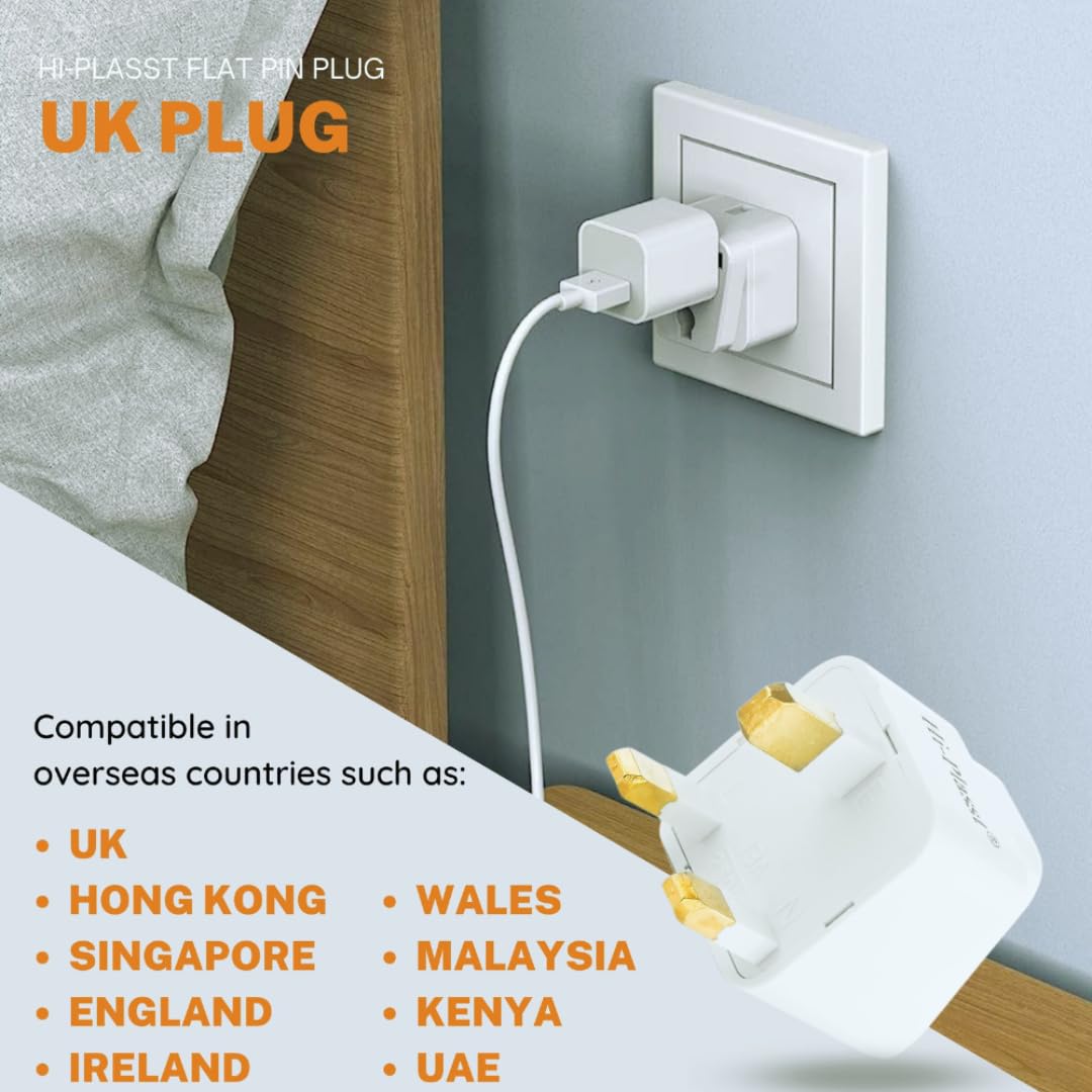 Hi-Plasst (Pack of 5) India to UK Type G Travel Adapter Plug - Universal Converter for UAE, Dubai, Singapore, Hong Kong, Ireland - UK Pin Adapter for Indian Plugs, Compatible with Phone, Laptop — Amazon image 3