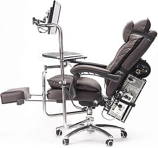 Silla de computadora de Cuero Genuino Silla de Juego de Cuero de PU Oficina Hogar Ocio Silla giratoria Reposapiés reclinable Computadora Mesa y Silla integradas-Brown-Genuine Leather