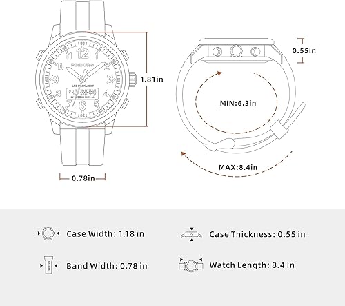 Miniatura 6 de PINDOWS Relojes para hombre, relojes digitales militares para hombre, analógico, de cuarzo, impermeable, deportivo, multifuncional, resistente, para