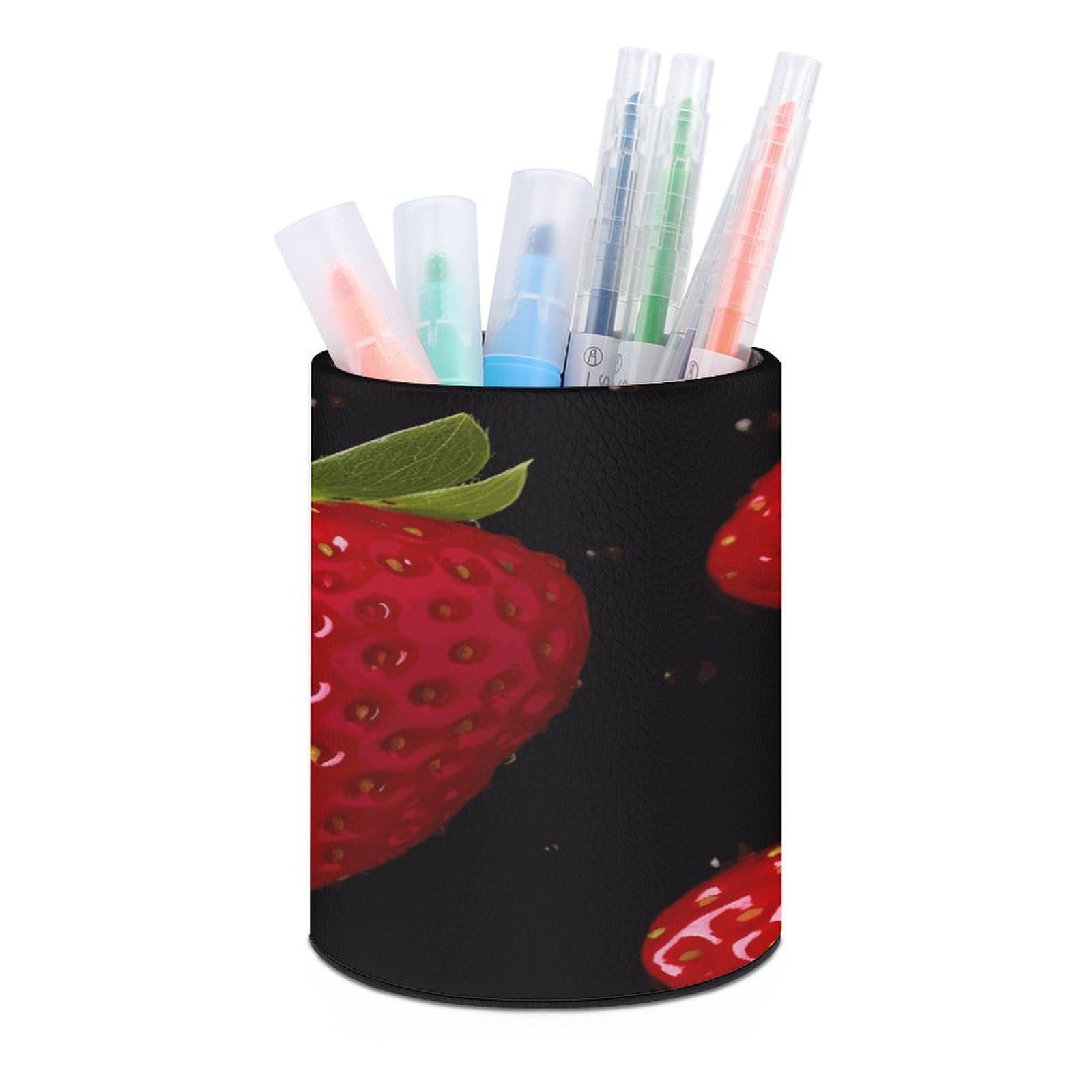 MUSM Strawberry Pen Holder Large Capacity Pen Holder Modern PU Pencil Holders Durable Waterproof Pens Cup for Home Office Desktop Organizer