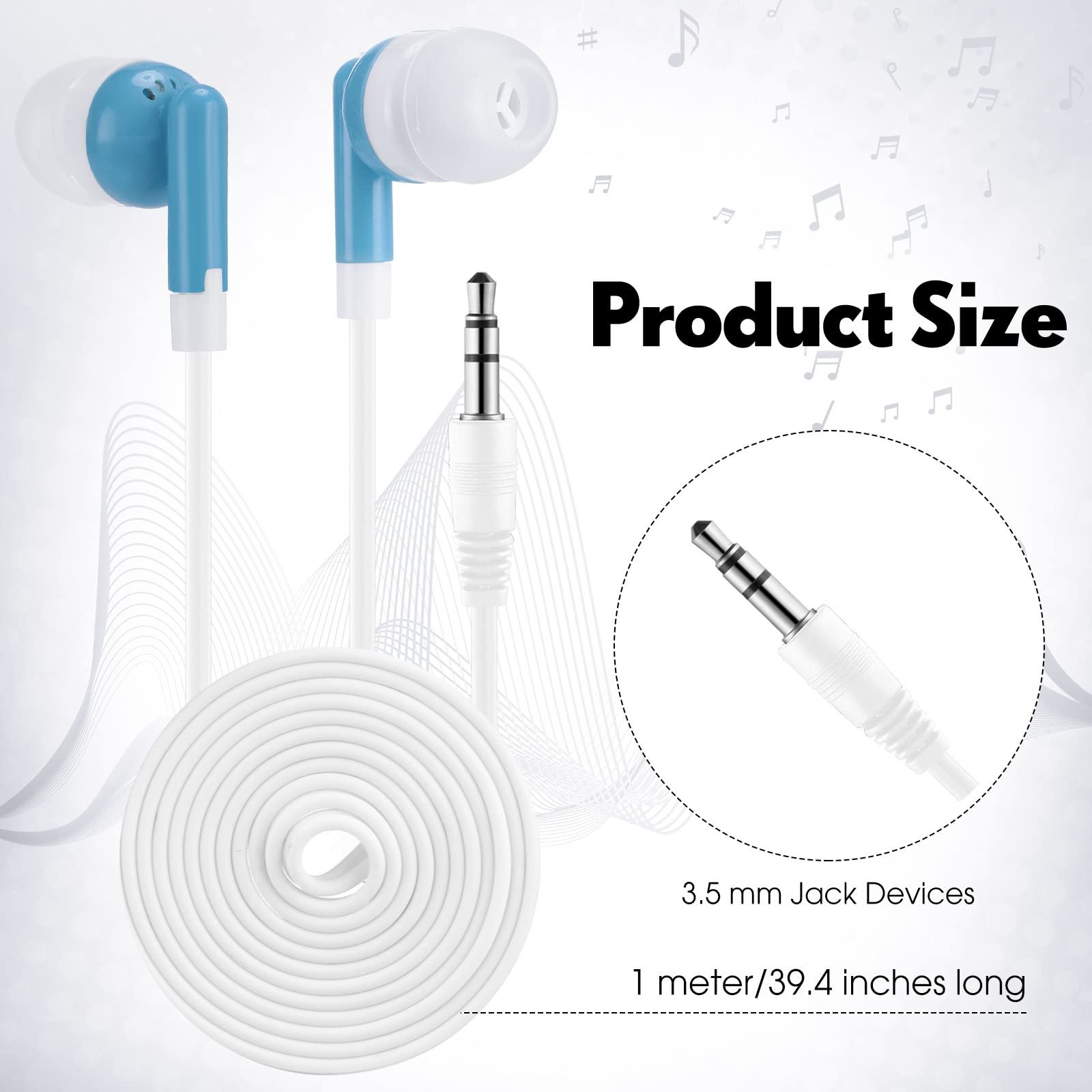 Yunsailing Confezione da 100 auricolari per aula all'ingrosso confezione da 3,5 mm in-ear auricolari con filo per studenti, adulti, scuole, ospedali, hotel, biblioteche, musei, MP3, idea regalo (blu)
