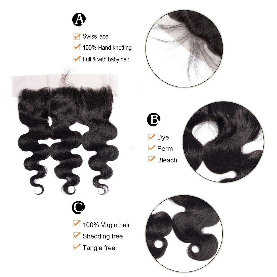 13x4 Frontal Straight Transparent Lace Closure Lace Frontal Human Hair Closure Pre Plucked with Natural Hairline Ear to Ear Unprocessed Brazilian Hair Natural Color for Women 16 Inch - Image 4