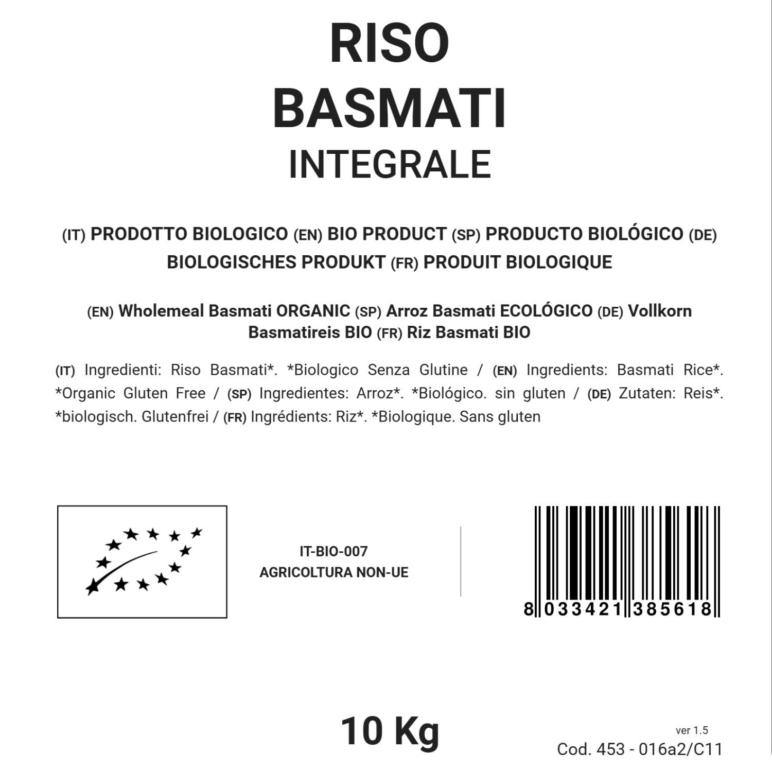 Bongiovanni Bontà Naturali Arroz Basmati Integral 10Kg ECOLÓGICO
