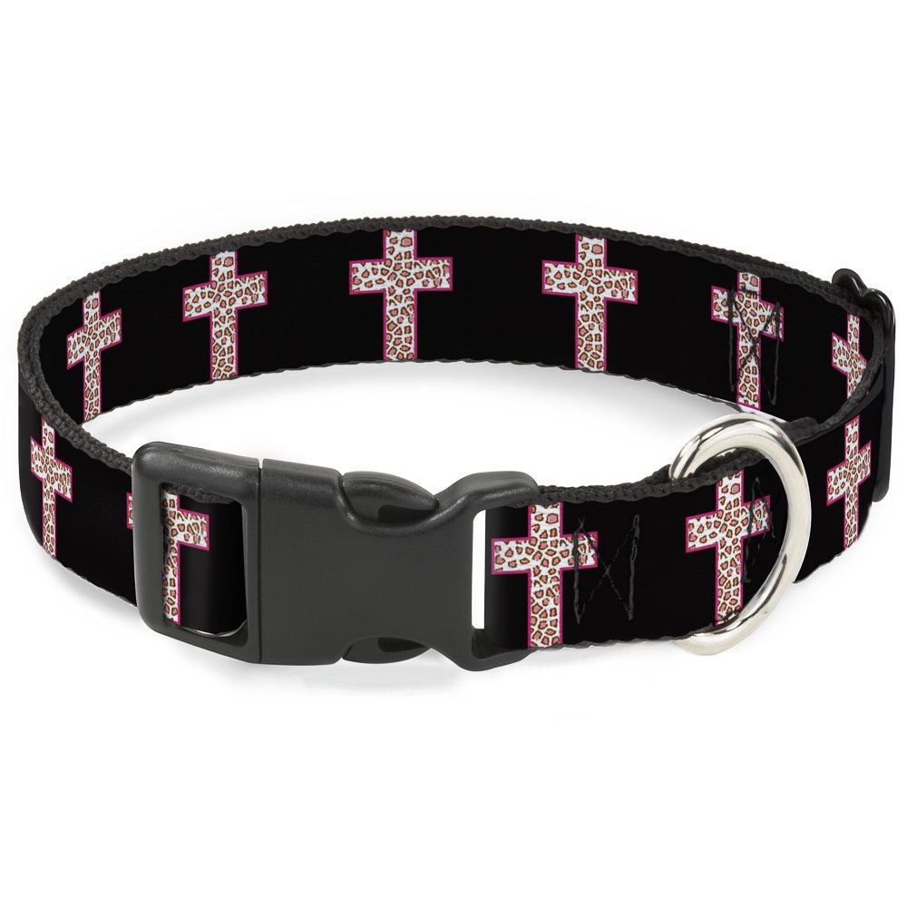 Collier petit chien Cross Repeat Noir léopard marron rose double clip plastique