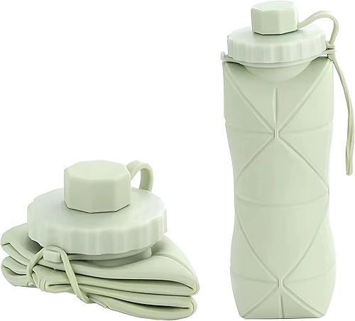 Garrafa De Água Dobrável Retrátil Silicone Portátil Compacta 600ml (Verde)