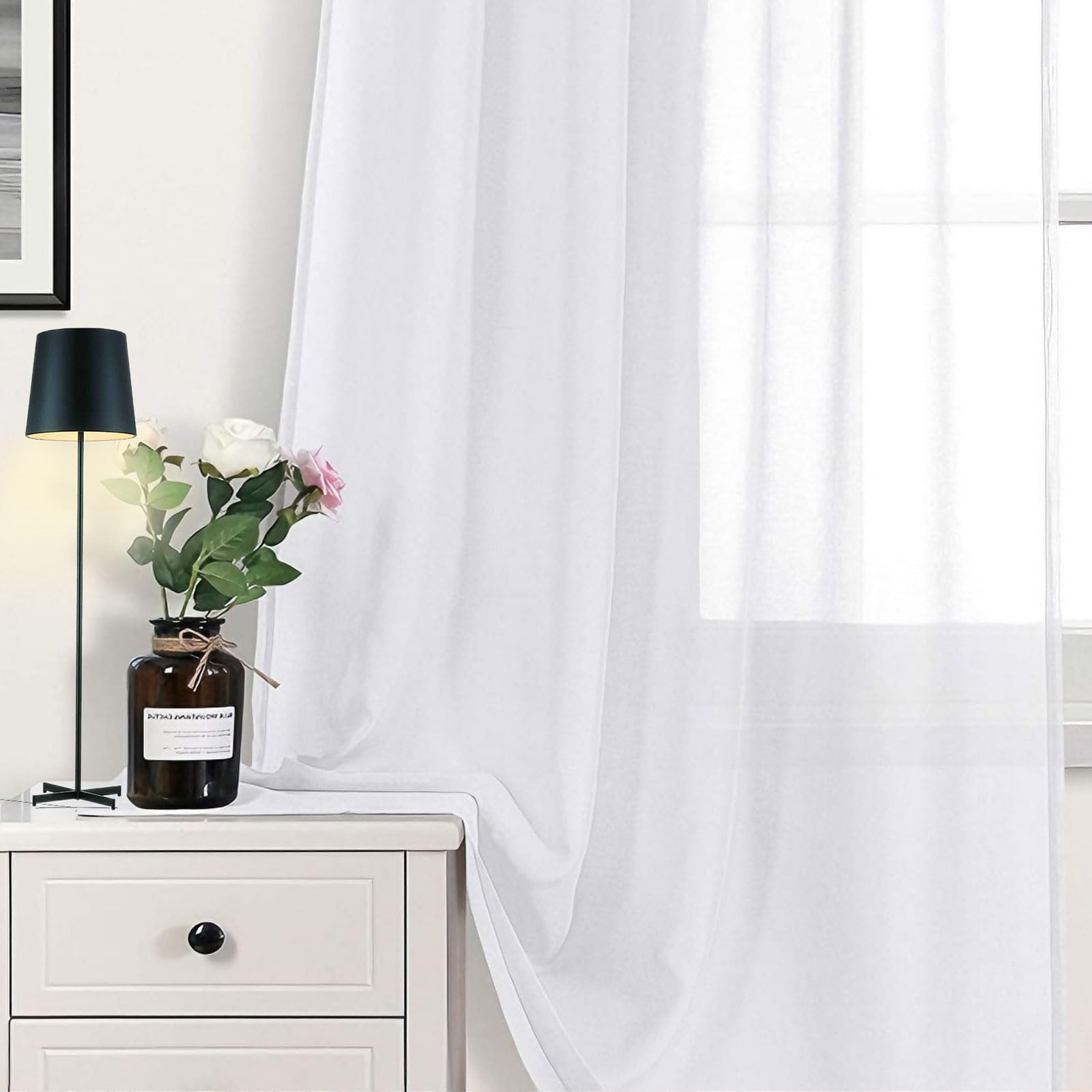 GUOJUN Gardinen Vorhänge mit Ösen 115 x 295 cm mit Ösen, Modern Und Langlebig Verdunklungsvorhänge, Gardine Transparent für Schlafzimmer Wohnzimmer, Weiß