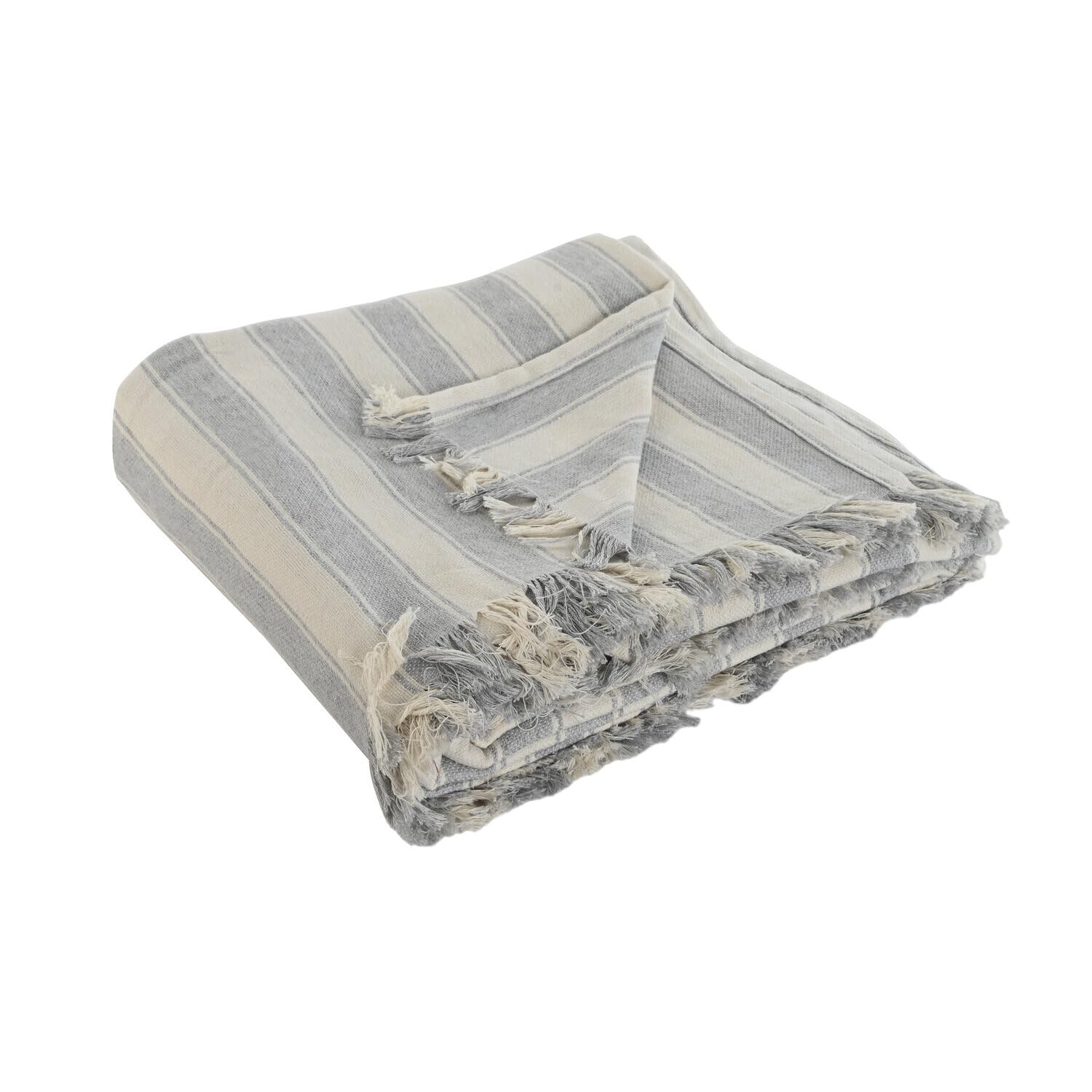 Plaid en coton recyclé 230x260 cm 250 gsm à rayures pour grand lit