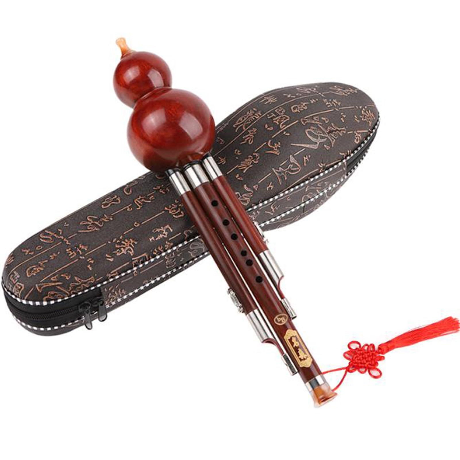 Hulusi, flauta Hulusi hecha a mano de bambú chino Hulusi con nudo chino for principiantes amantes de la música, instrumento de viento de madera (si bemol)(C key)