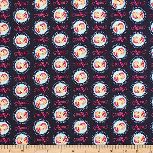 Tissu Reine des Neiges Anna Medallion Disney au mètre bleu marine pour couture