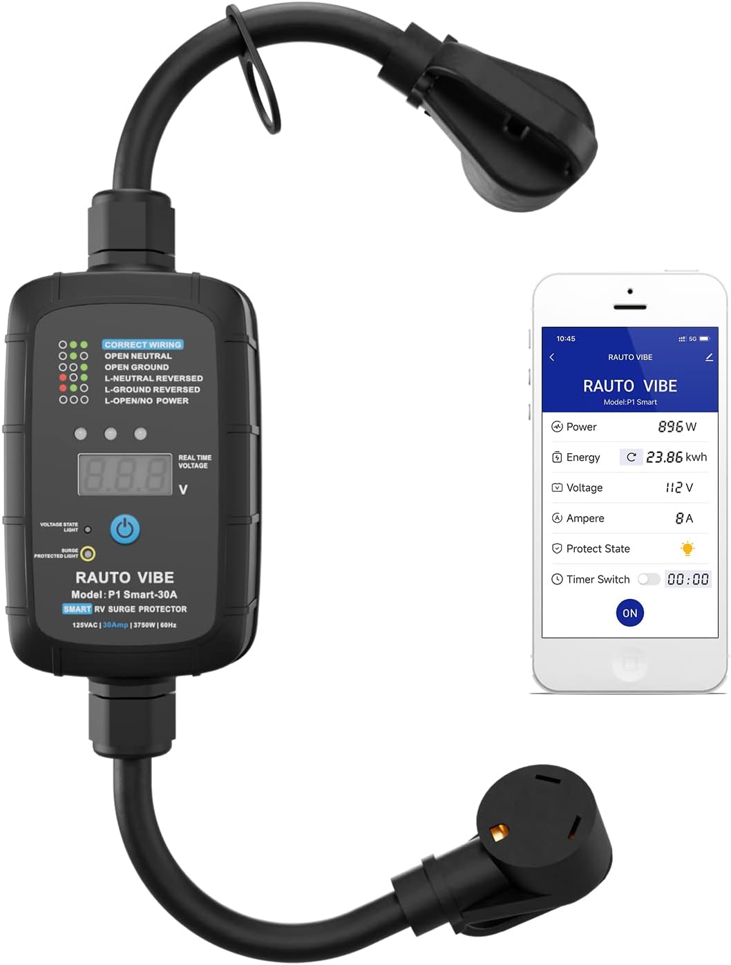 Rauto Vibe P1 Smart RV Surge Protector 30 Amp EPO