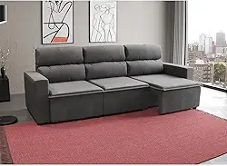 Sofá 3 Lugares Retrátil e Reclinável Hanôver II Suede Grafite 210 cm