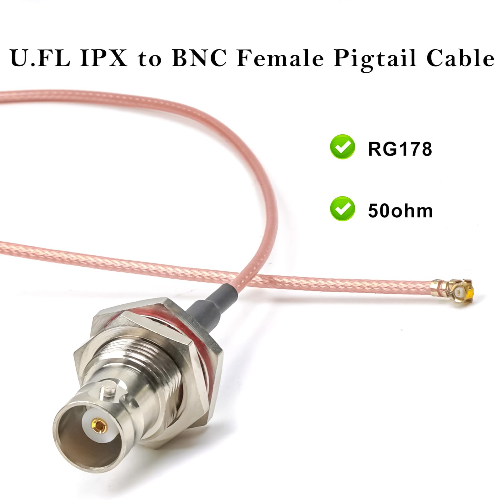 Amazon | 2本 RG178 U.FL BNC同軸ケーブル、BNCメスからIPX MHF1