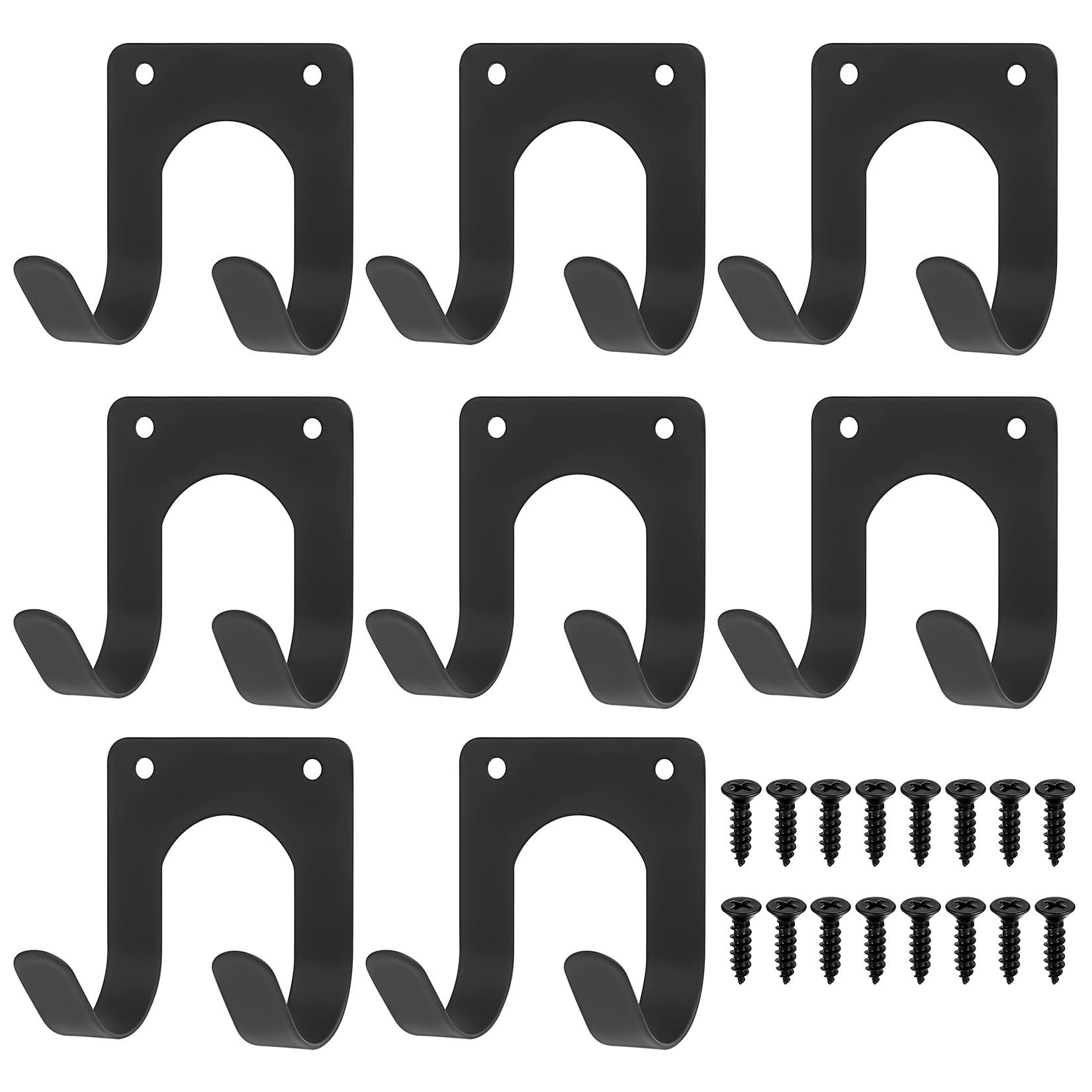 QJKEJI 8 Pcs Heavy Duty Garden Tool Storage Hooks - Wall Mount Organizer for Workshop and Shed, Black