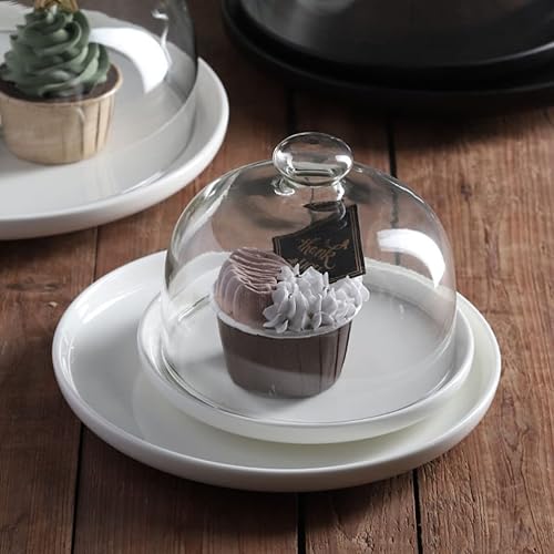 Miniatura 8 de Zerodeko Cúpula de cristal transparente de 6 pulgadas con bandeja de base de cerámica, mango de campana de cloche, vitrinas, vitrinas, centro de