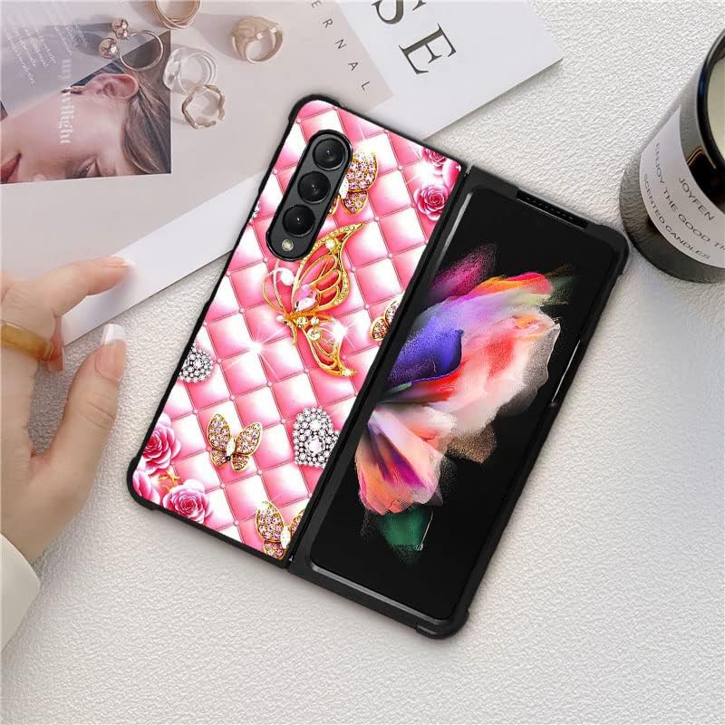 Miniatura 4 de DJSOK Funda compatible con Samsung Galaxy Z Fold 3 5G, diseño de mariposa de amor y oro rosa con diseño de mariposa y funda protectora de silicona