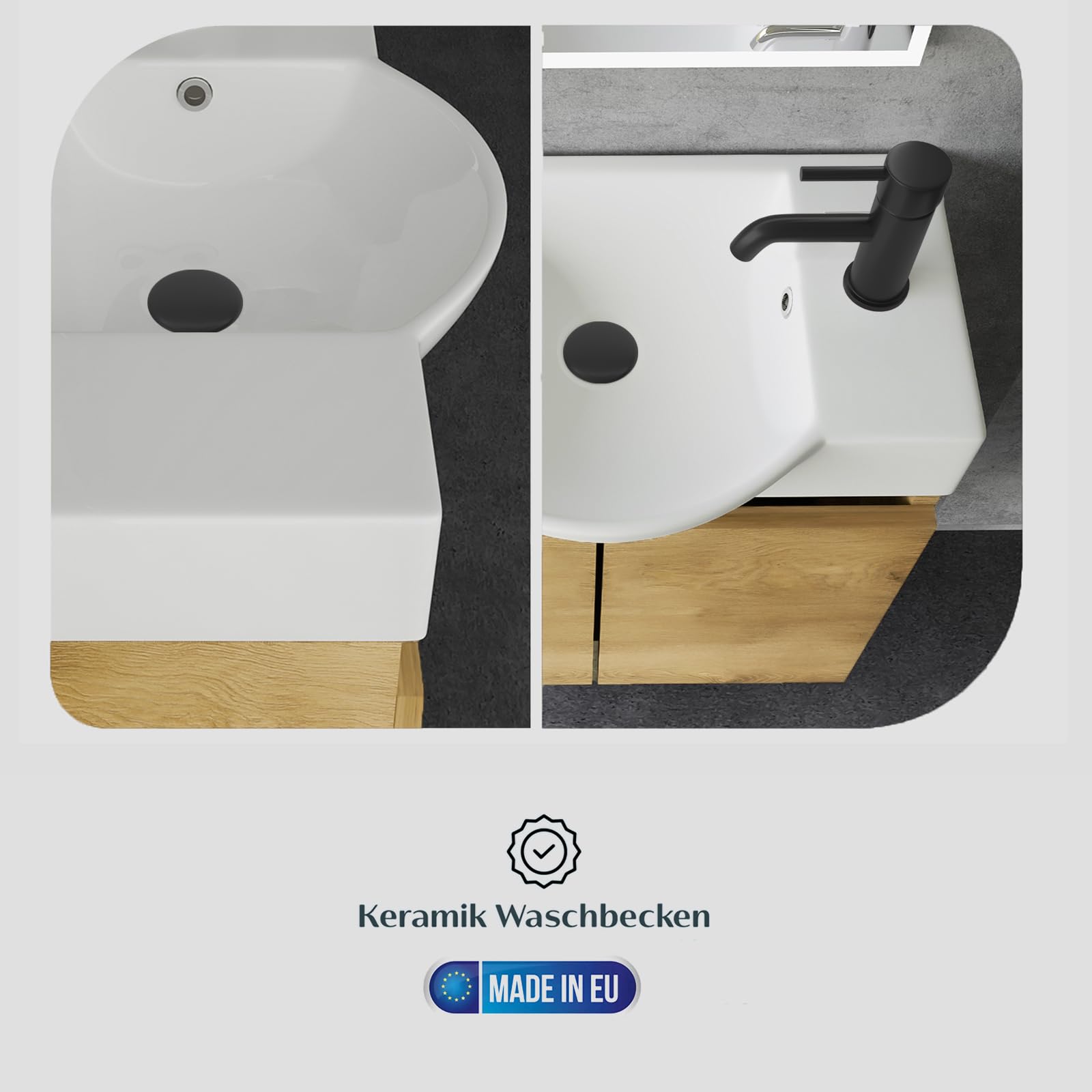 Alpenberger - Lavabo con mobiletto, larghezza 55 cm, lavabo con mobiletto da bagno, moderno set | piccolo lavandino per ospiti, mobiletto da bagno (rovere naturale)