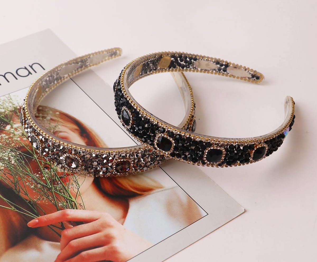 scicent Black Hairbands Women Rhinestone Headband Sparkly Crystal Head Band 16214, Black E - Image 4