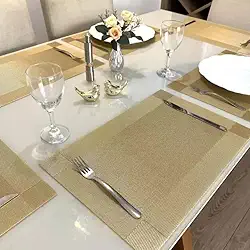 Kit 6 Peças Jogo Americano Retangular - Sousplat para Mesa Posta - Jogo Americano Elegante para Jantar, Almoço e Café - Lavável e Resistente - Shop100 (Dourado)