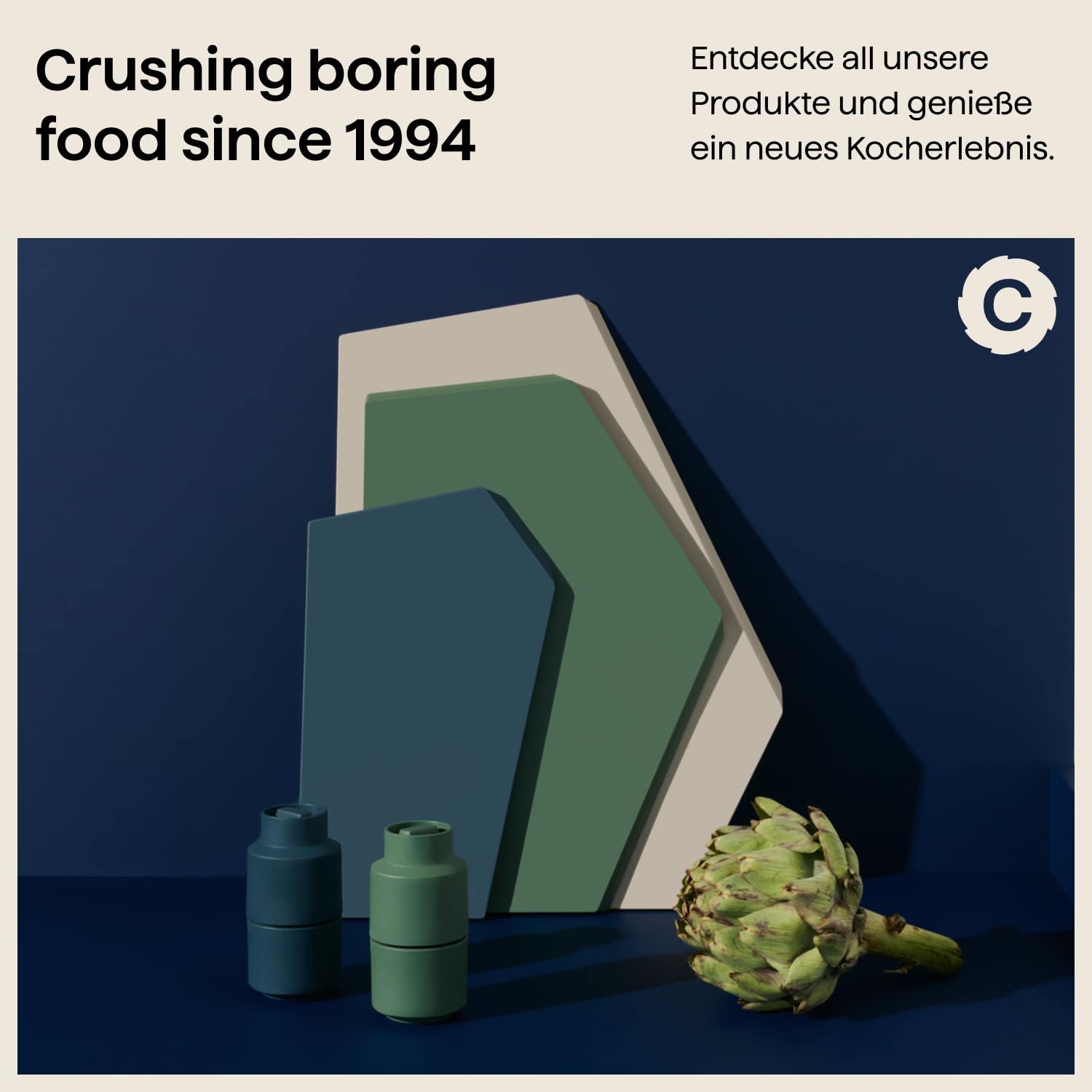Crushgrind Billund - Macinaspezie con macina in ceramica, colore blu, macinino per sale grosso, macinino per erbe in materiali sostenibili di alta qualità (Sea Salt)