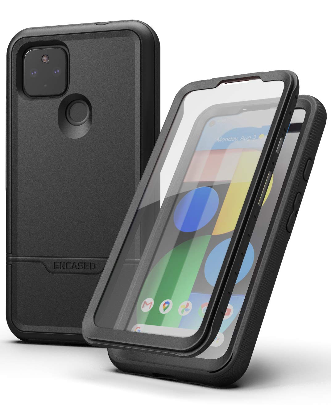 ENCASED RebelShield Designed for Pixel 4a 5G Case with Screen Protector, Heavy Duty Full Body Protective Cover with Build-in Screen Guard for Google Pixel 4a 5G - Black