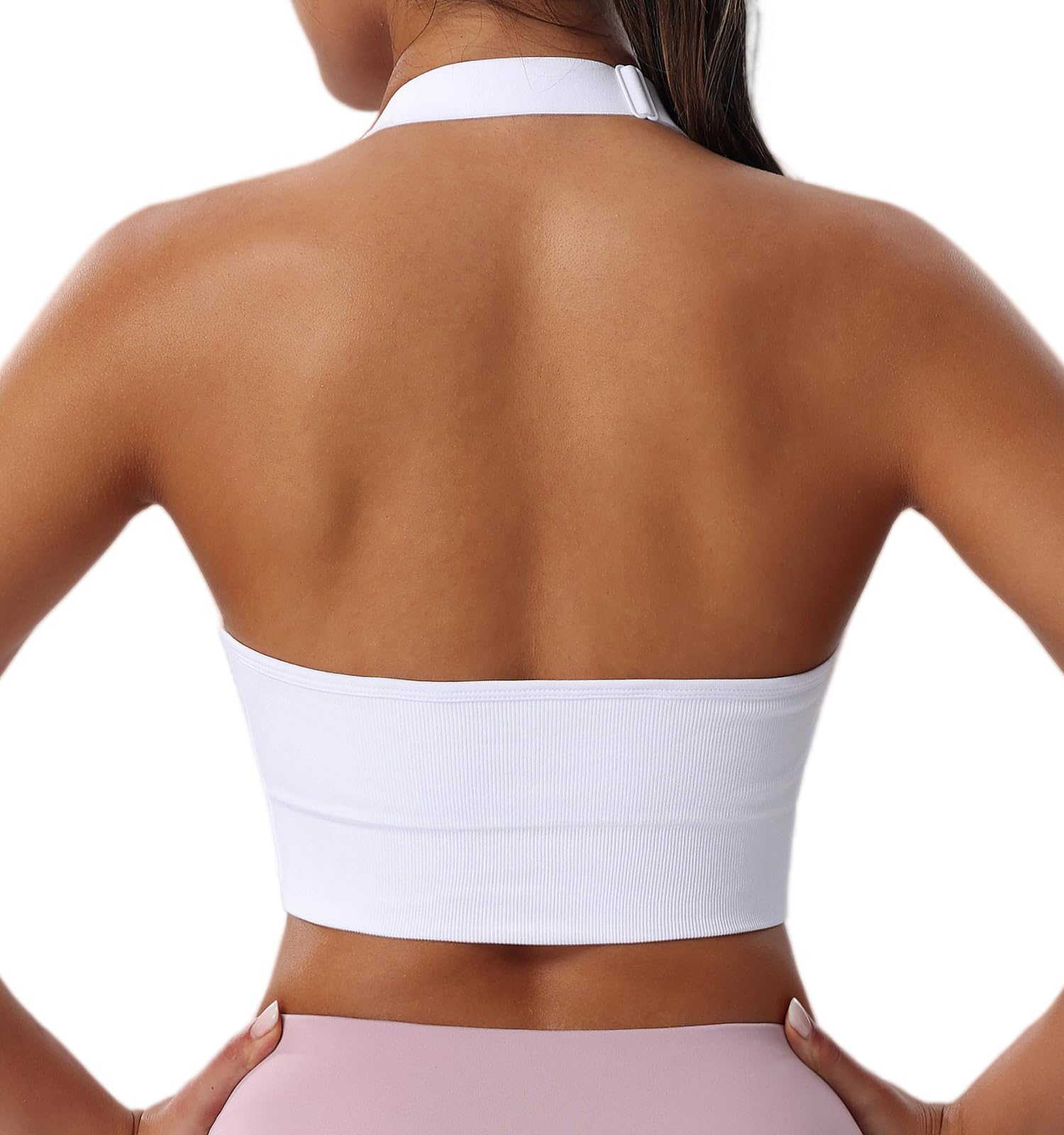 Women's Halter Sports Bras Adjustable Straps Seamless Medium Impact Workout Crop Tank Tops with Removable Padded