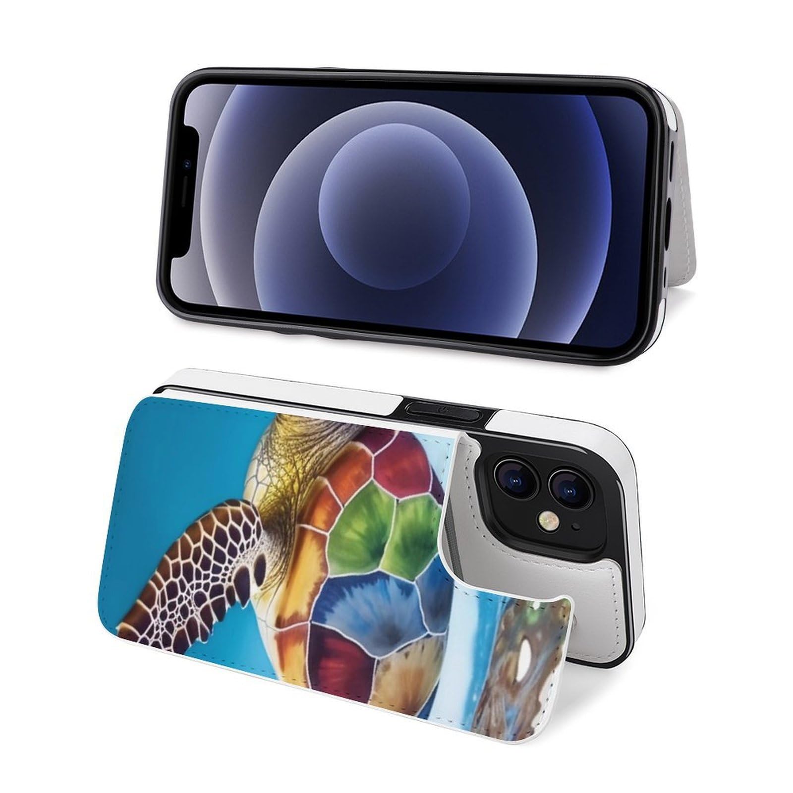 Funda tipo cartera para iPhone 12 Mini, diseño de tortugas marinas, funda de piel con ranuras para tarjetas