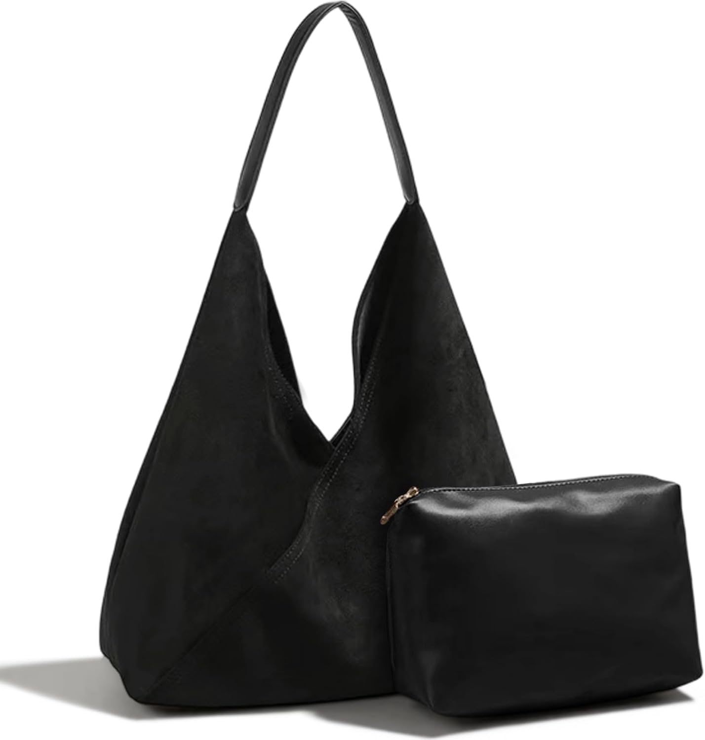 Set of 2 Suede Look Shopper Medium Shoulder and Handbag with Separate Make Up Bag Elegant Everyday Shopper for Work, Travel and Leisure