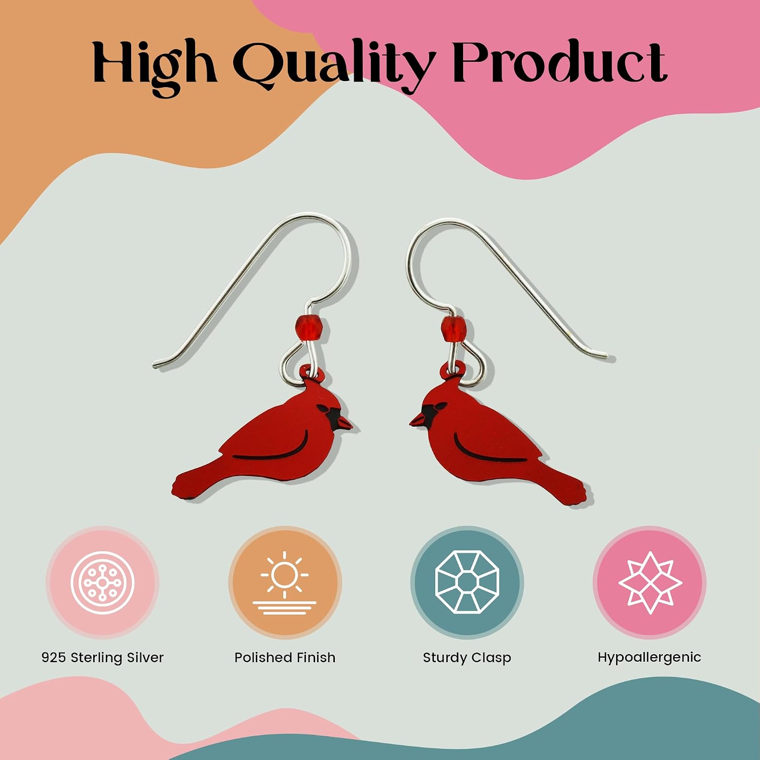 FashionJunkie4Life Hand Painted Bird Dangle Earrings, Sterling Silver Ear Wires, Earrings for Women