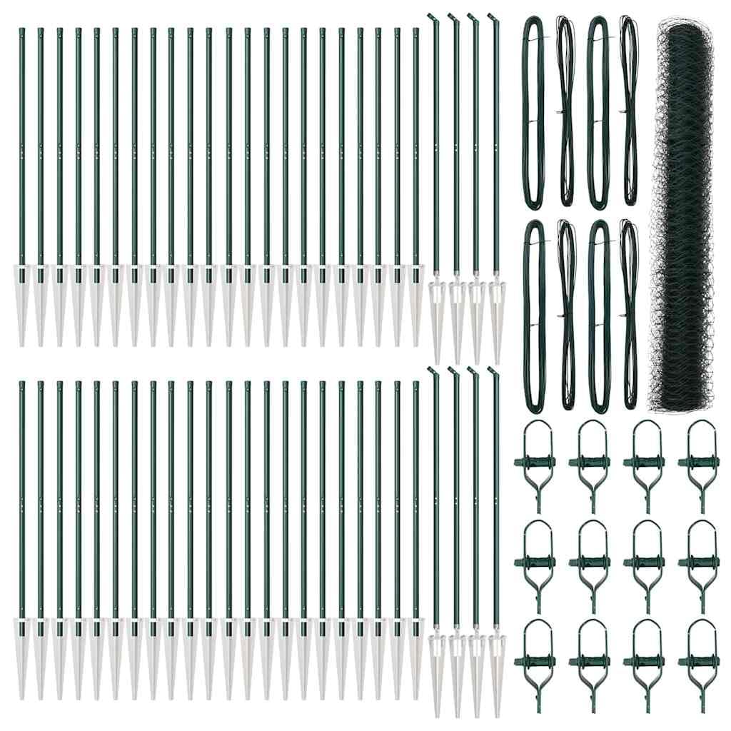 Steel Security Fence Post Green 100 x 1.4 m 50 mm Mesh Weather Resistant Corrosion Proof Garden Boundary Kit with 104 Spike Posts