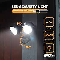 Vista 2 de LUTEC - Luces LED de seguridad de 32 W, 3500 lúmenes, con sensor de movimiento para exteriores, 5000 K luz diurna, IP65 impermeable, de atardecer al