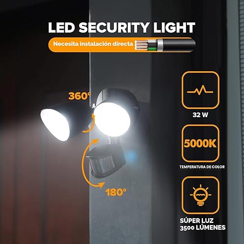 Miniatura 2 de LUTEC - Luces LED de seguridad de 32 W, 3500 lúmenes, con sensor de movimiento para exteriores, 5000 K luz diurna, IP65 impermeable, de atardecer al