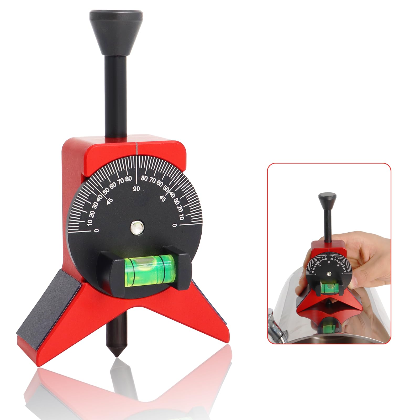 Pipe Center Finder, Pipefitter Tools with Magnetic Centering Head, Pipe Fitting Tools 2.75" Y-Shape with Adjustable Dial Bubble Protractor to Measure Pipe Diameter from 1-1/2" to 6" by Zejoot (Red)