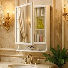 PARASNATH Premium New Look White Mirror Cabinet with Secure Storage and Integrated Toothbrush Holder, Durable Plastic Build for Clutter-Free Bathrooms - 6 Year Manufacturer Warranty - Made in India