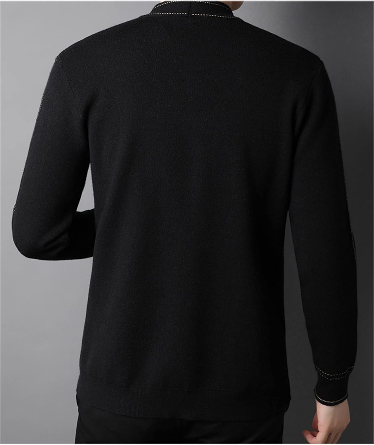 Mens Autumn Thin V Neck Cardigan Sweaters Fashion Vintage Slim Fit Knitwear Stripe Stitching Jacquard Sweater Jackets Coats (Black,Large) : Beauty & Personal Care