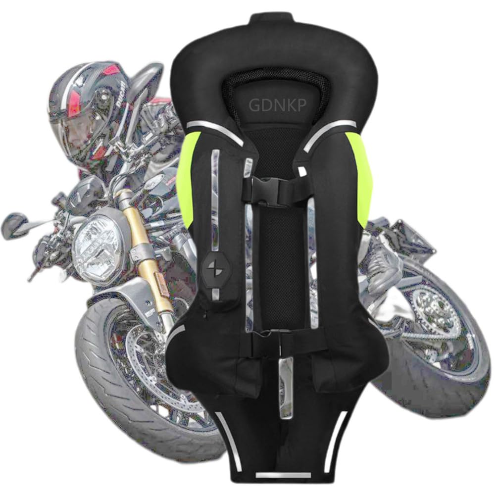 GDNKP Approved Motorcycle Airbag Vest, Inflatable Reflective Motocross Vest Breathable Adjustable Reusable Men Women Armor Protective Clothing for Motorcycle,Black,XL
