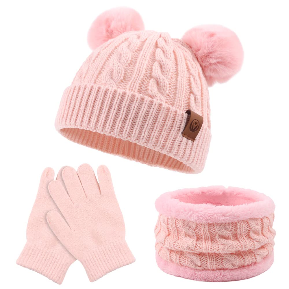 Yuoahcn Kids Winter Beanie Hat Scarf Gloves Set Knit Warm Toddler Winter Cap Gloves Neck Warmer for Boys Girls 1-8 Year