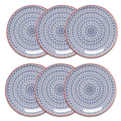 Now Designs Blue Cross Porcelain Stamped Appetizer Plate, 6 inch, Set of 6