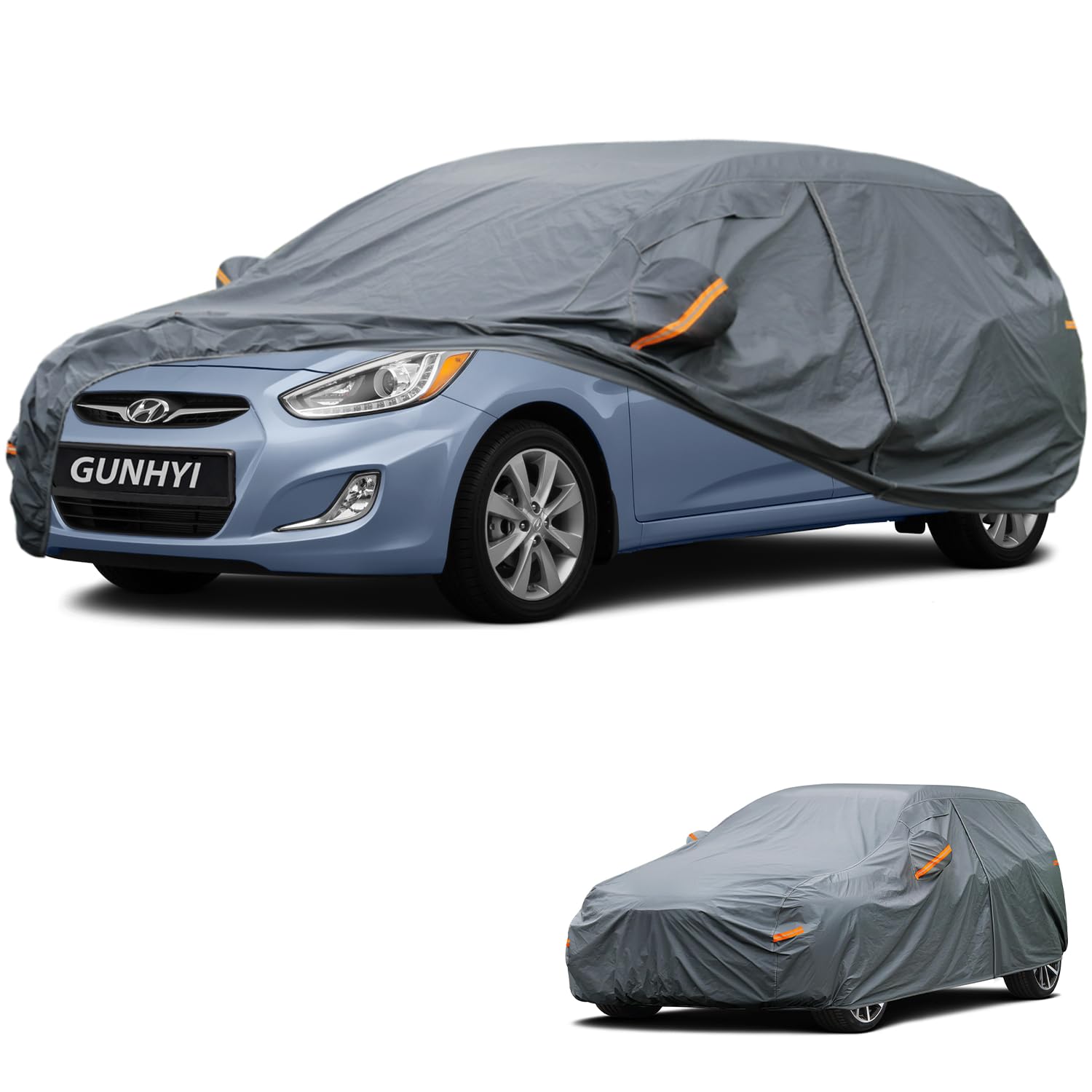 GUNHYI Premium Car Cover Custom Fit Hyundai Accent Hatchback, 16 Layers Heavy Duty Car Cover Waterproof All Weather with Zipper Door for Sun Rain Snow Dust Uv Protection