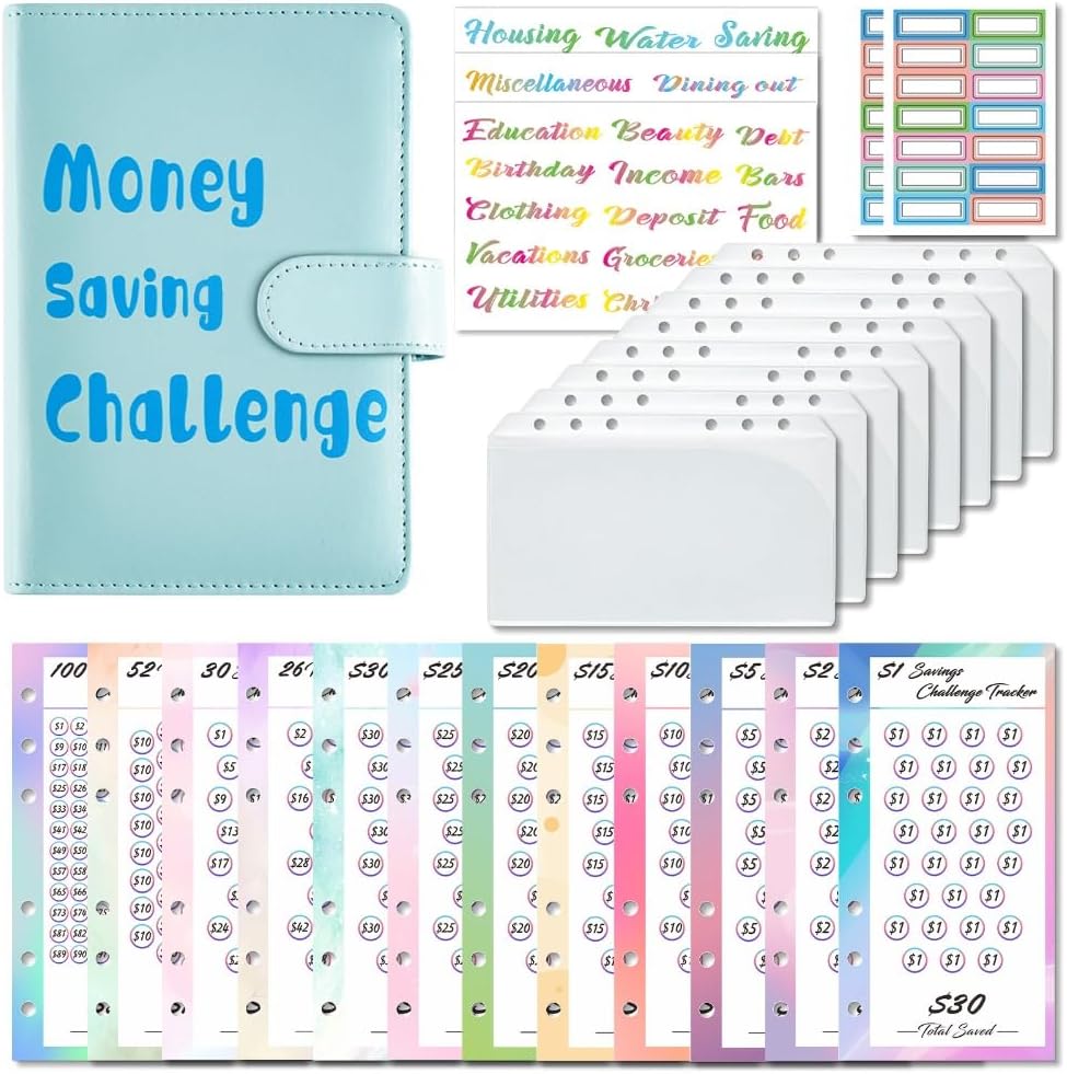 Refillable PU Leather Money Saving Binder - Budget Binder Notebook Organizer With 8 Cash Envelopes, A6 Bill Money Organizer for Cash Saving Budget System Wallet