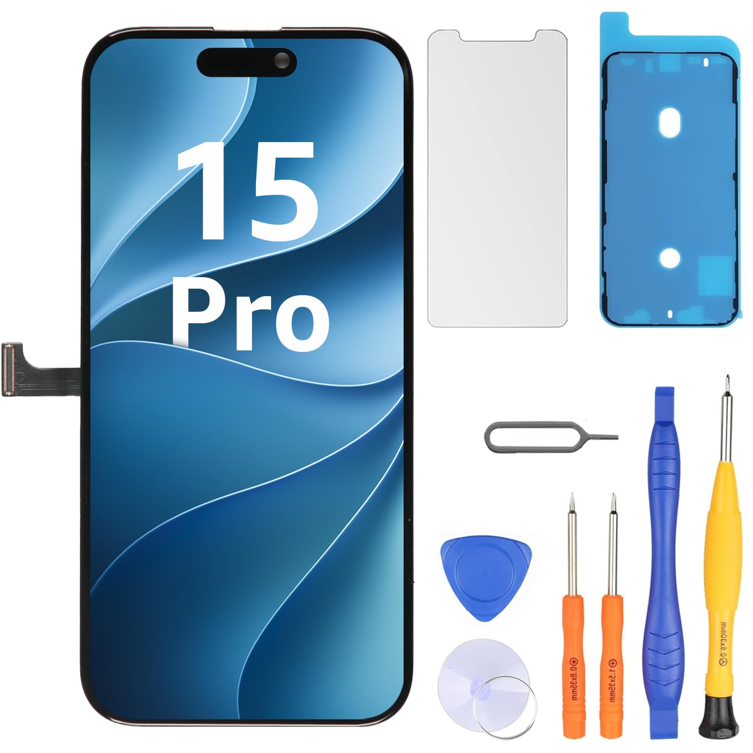 LL TRADER Schermo per iPhone 15 Pro LCD 6,1'' e Kit di Riparazione | Display FHD con 3D Touch e Digitalizzatore, Dotato di Nastro Adesivo Impermeabile e Pellicola Protettiva