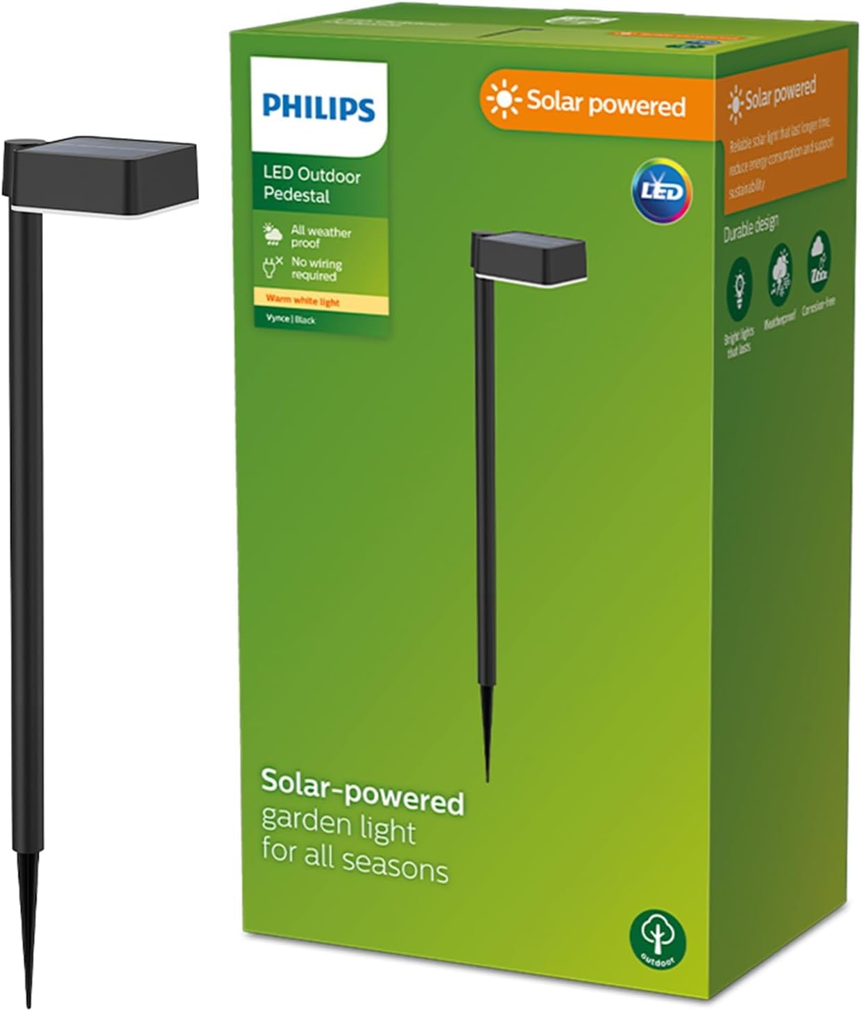 Philips Vapora, Applique murale solaire d'extérieur, 1,5 W, 2700 K, noire, IP44 résistante aux intempéries