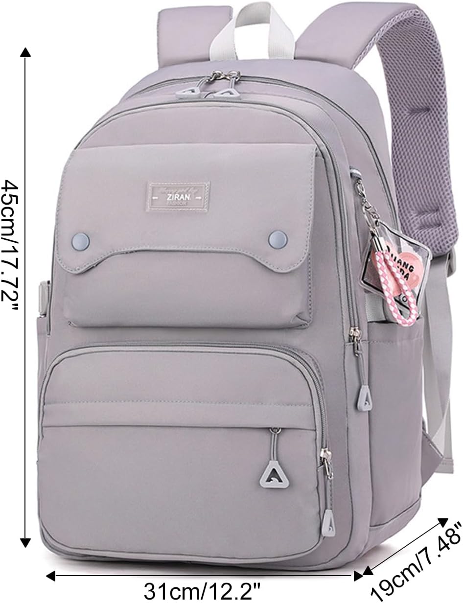 JiaYou Teen Girls Casual Backpack High Middle School Daypack Women Daily Travel Laptop Bag (1# Grey, 26 Liters) - Image 2