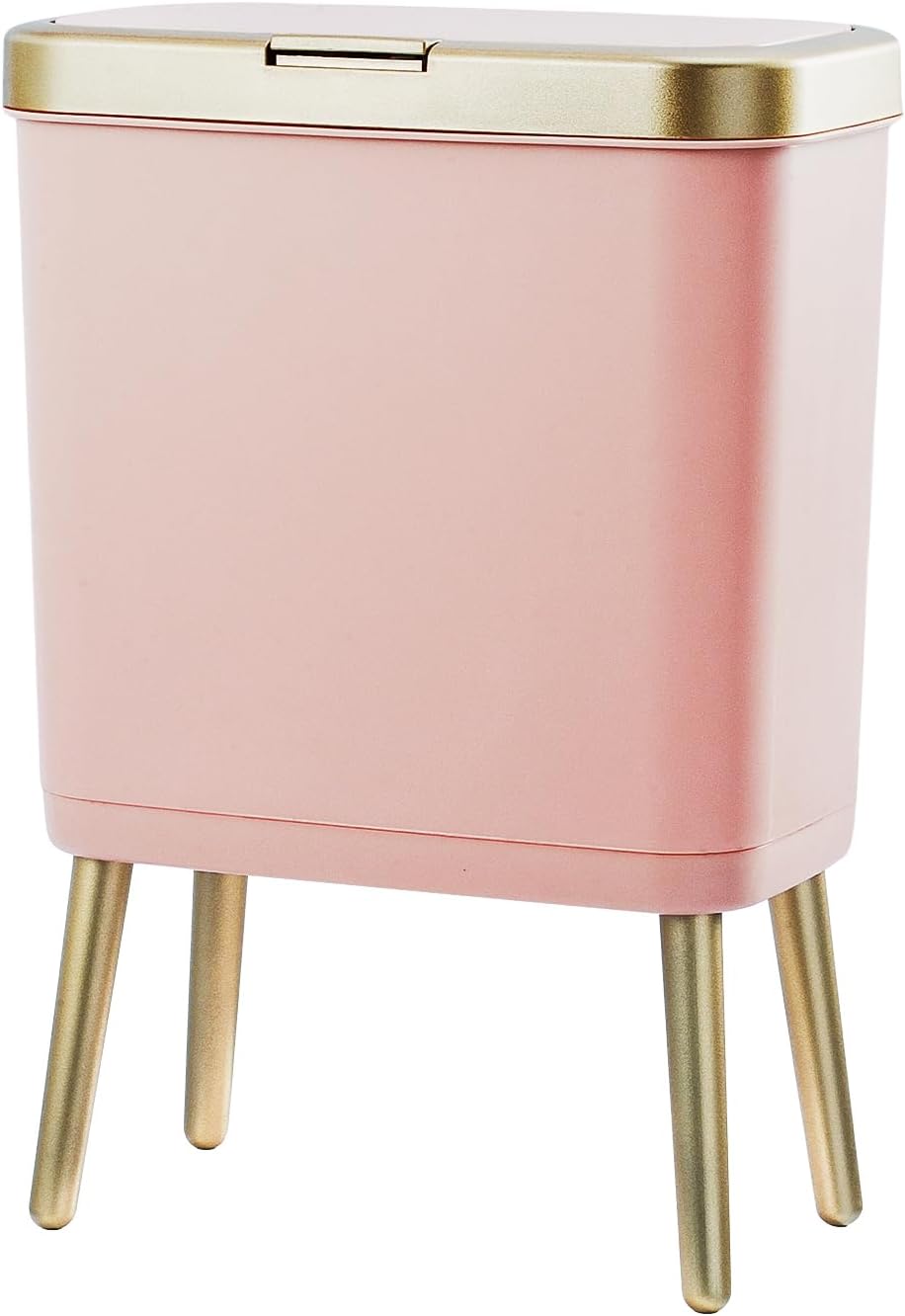 Procade Bathroom Trash Can with Lid, 4 Gallon Pink Garbage Can, Tall Plastic Trash Bin with Push Button, Slim Gold Trash Can Waste Basket for Room, Bedroom,Office,Kitchen