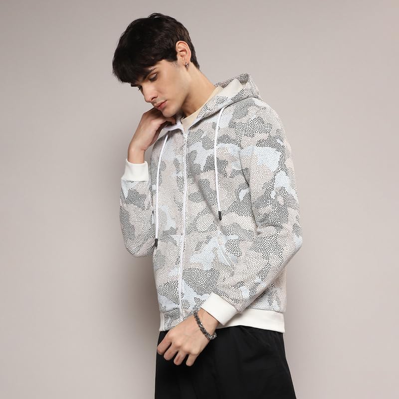 Image of CAHOOT Men's Dark Blue Zip-Front Hoodie with Contrast Drawstring for Casual Wear | Long Sleeve | Hooded Neck | Zipper Closure | Cotton Sweatshirt Crafted with Comfort Fit for Everyday Wear