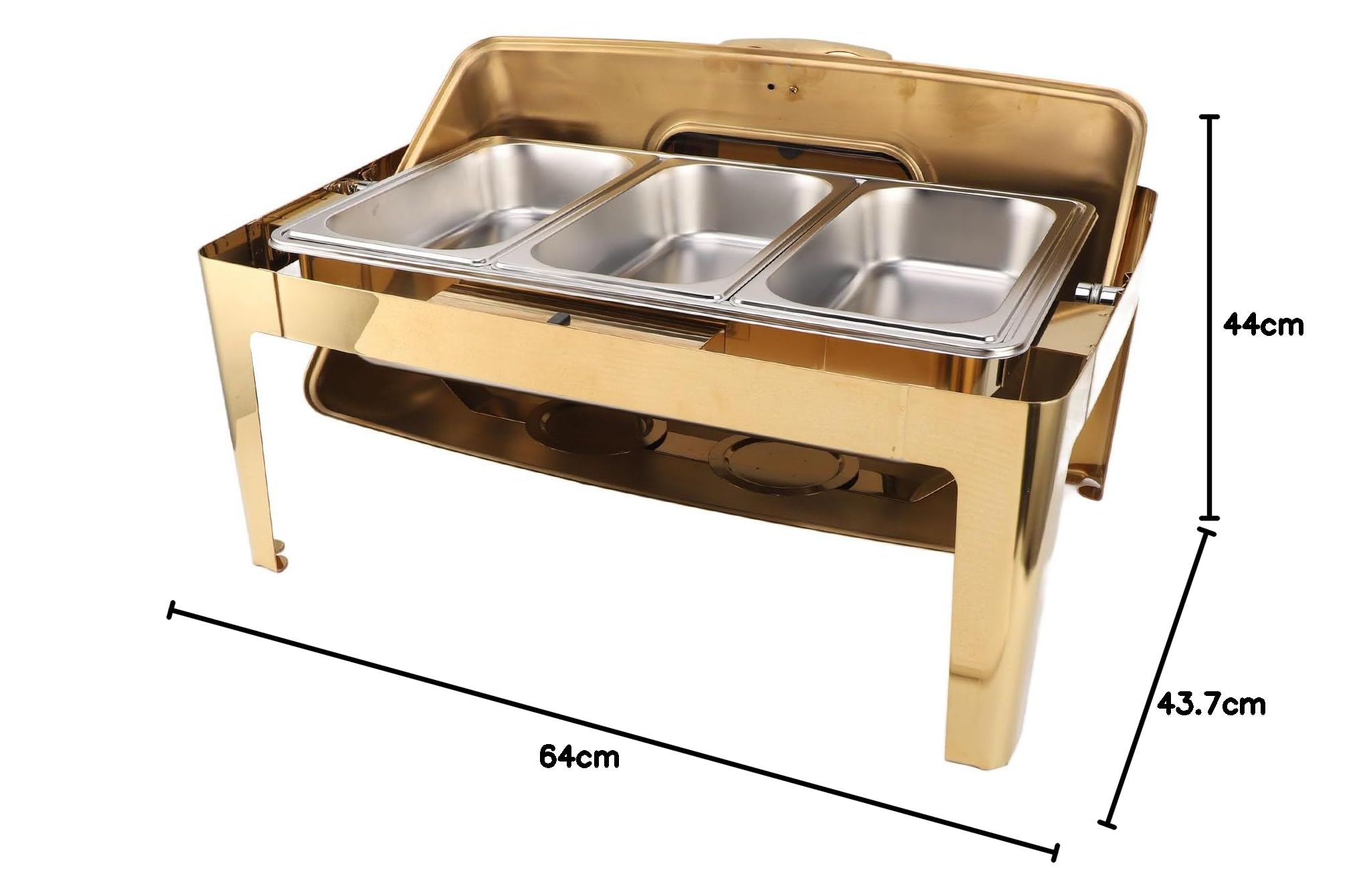 Chafing Dish - para buffet de acero inoxidable, 9 L, buffet, hostelería, calentador de alimentos, tapa de cristal transparente, calentador de alcohol, rectangular (3 compartimentos #16)